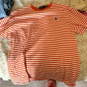 Ralph Lauren Orange and White Striped Classic Fit Tee